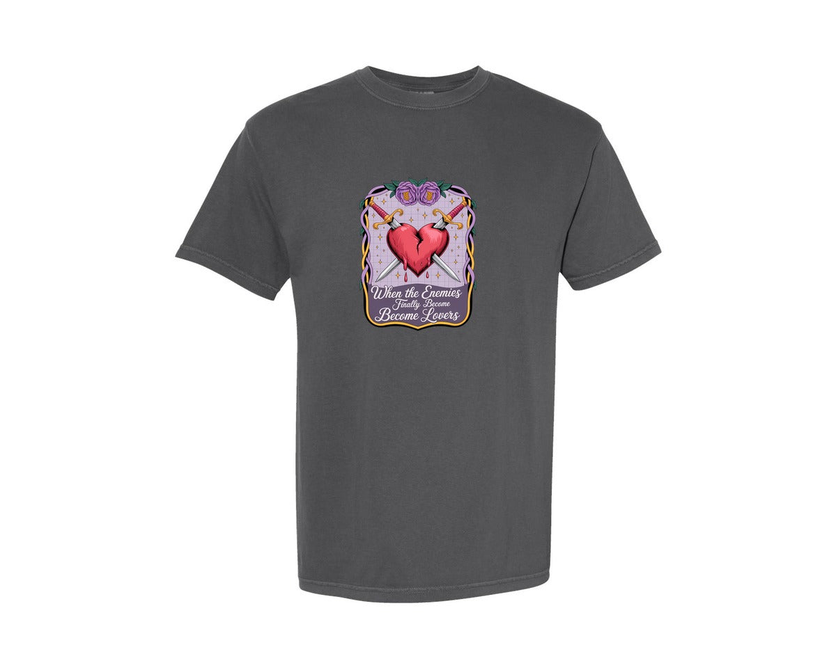 brand:Comfort Colors|color:Pepper|Enemies Lovers Gothic Heart Swords Graphic T-Shirt