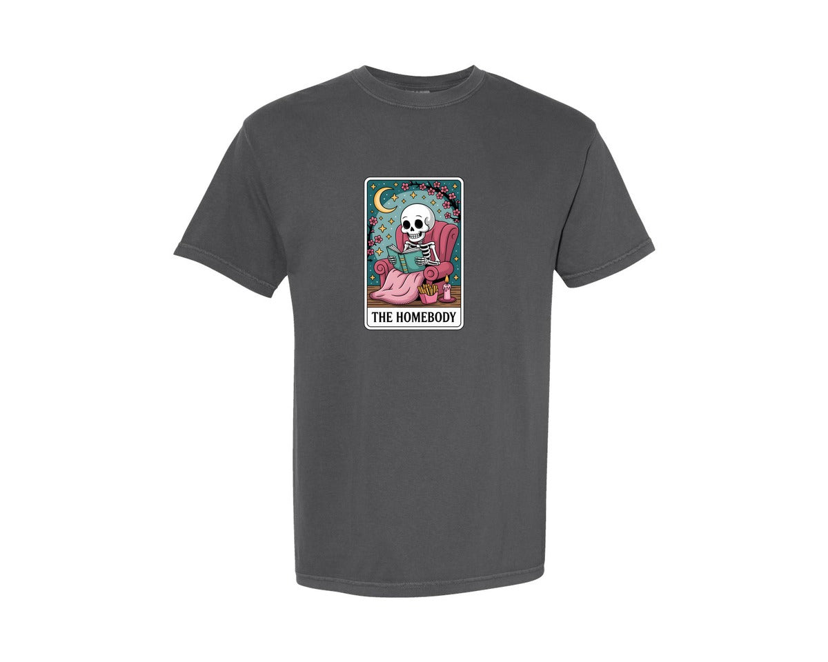 brand:Comfort Colors|color:Pepper|Moonlit Skeleton Cute Goth Tarot Graphic T-Shirt