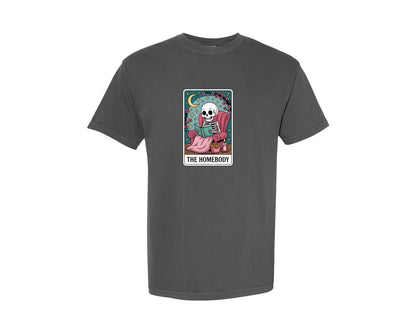 brand:Comfort Colors|color:Pepper|Moonlit Skeleton Cute Goth Tarot Graphic T-Shirt