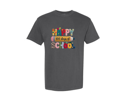 brand:Comfort Colors|color:Pepper|Crochet Happy 100 Days School Books Graphic T-Shirt