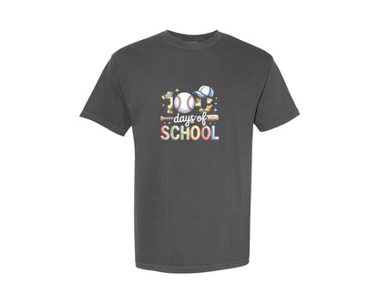 brand:Comfort Colors|color:Pepper|100 Days Of School Baseball Camo 6 Graphic T-Shirt