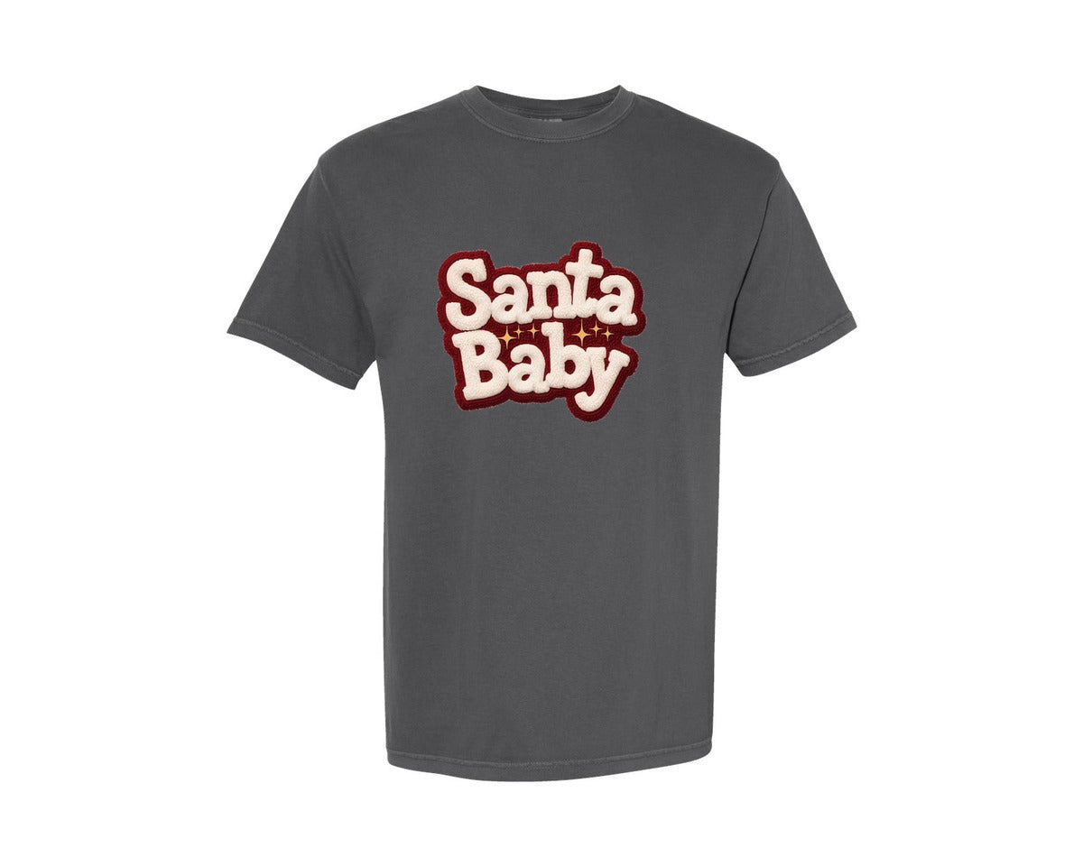 brand:Comfort Colors|color:Pepper|Latch Hook Yarn Crochet Santa Baby Graphic T-Shirt