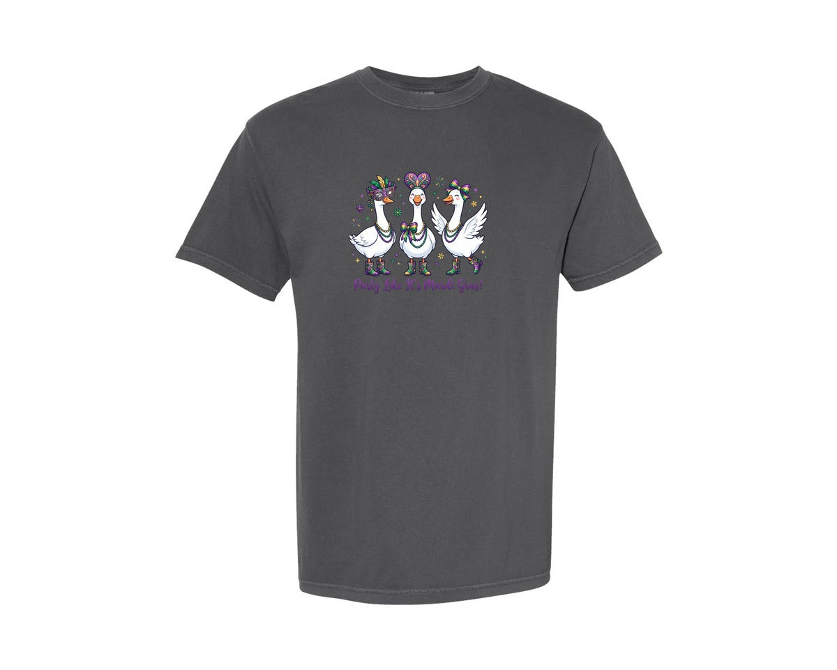 brand:Comfort Colors|color:Pepper|Party Like Its Mardi Gras Goose Graphic T-Shirt