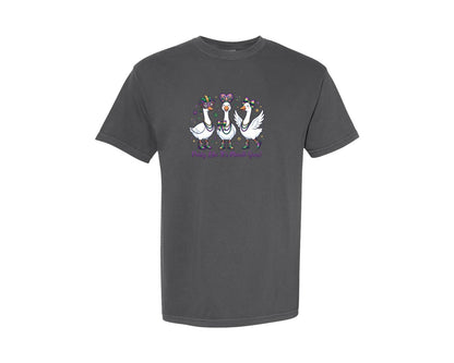 brand:Comfort Colors|color:Pepper|Party Like Its Mardi Gras Goose Graphic T-Shirt