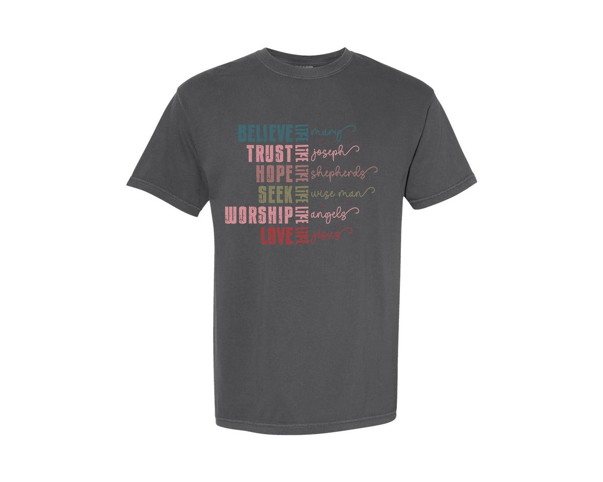 brand:Comfort Colors|color:Pepper|Believe Like Christian Valentine 2 Graphic T-Shirt