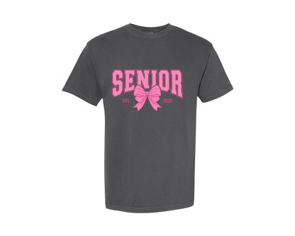 brand:Comfort Colors|color:Pepper|Senior 2026 Coquette Pink Bow 3 Graphic T-Shirt