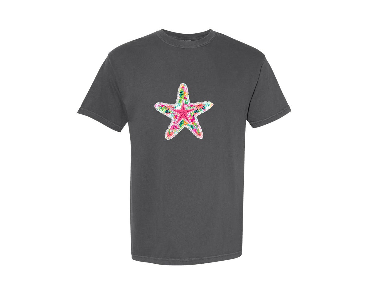 brand:Comfort Colors|color:Pepper|Preppy Summer Starfish Beach 3 Graphic T-Shirt