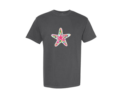 brand:Comfort Colors|color:Pepper|Preppy Summer Starfish Beach 3 Graphic T-Shirt