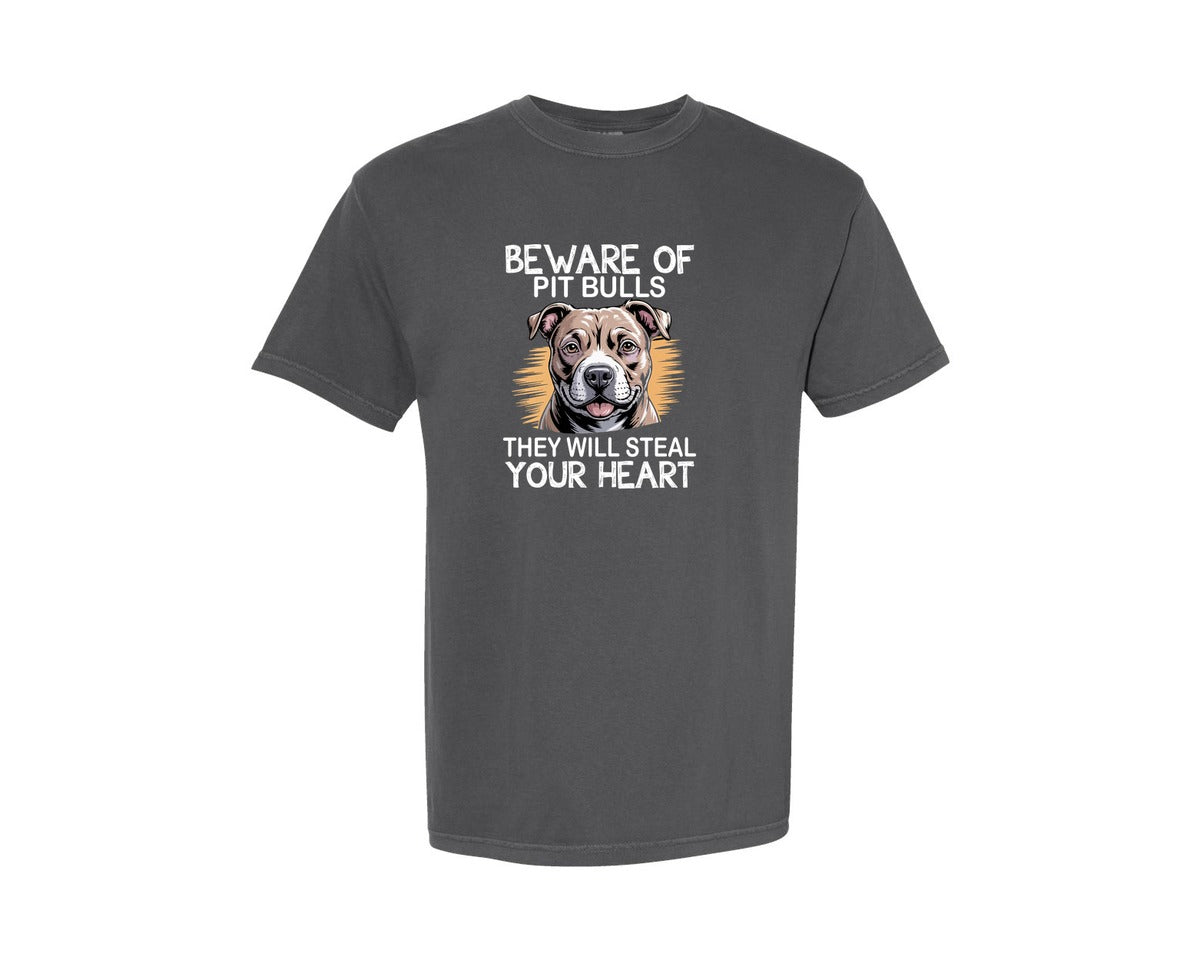 brand:Comfort Colors|color:Pepper|Beware Of Pitbull Terrier T Shirt Graphic T-Shirt
