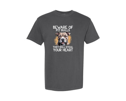 brand:Comfort Colors|color:Pepper|Beware Of Pitbull Terrier T Shirt Graphic T-Shirt