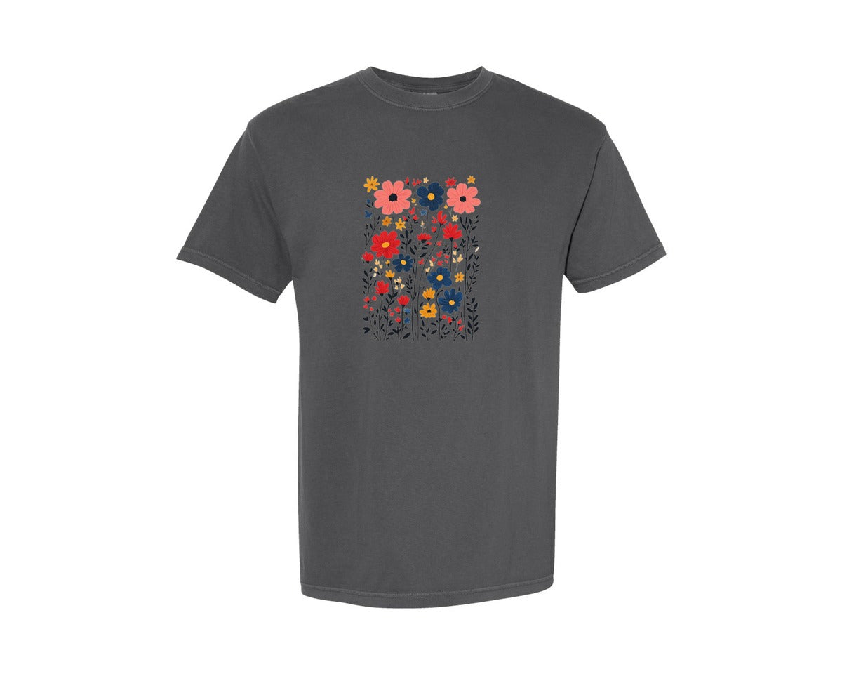 brand:Comfort Colors|color:Pepper|Boho 4Th July Png4Th Of July Floral Graphic T-Shirt