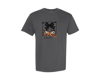 brand:Comfort Colors|color:Pepper|Lace Coquette Pumpkin Halloween Graphic T-Shirt