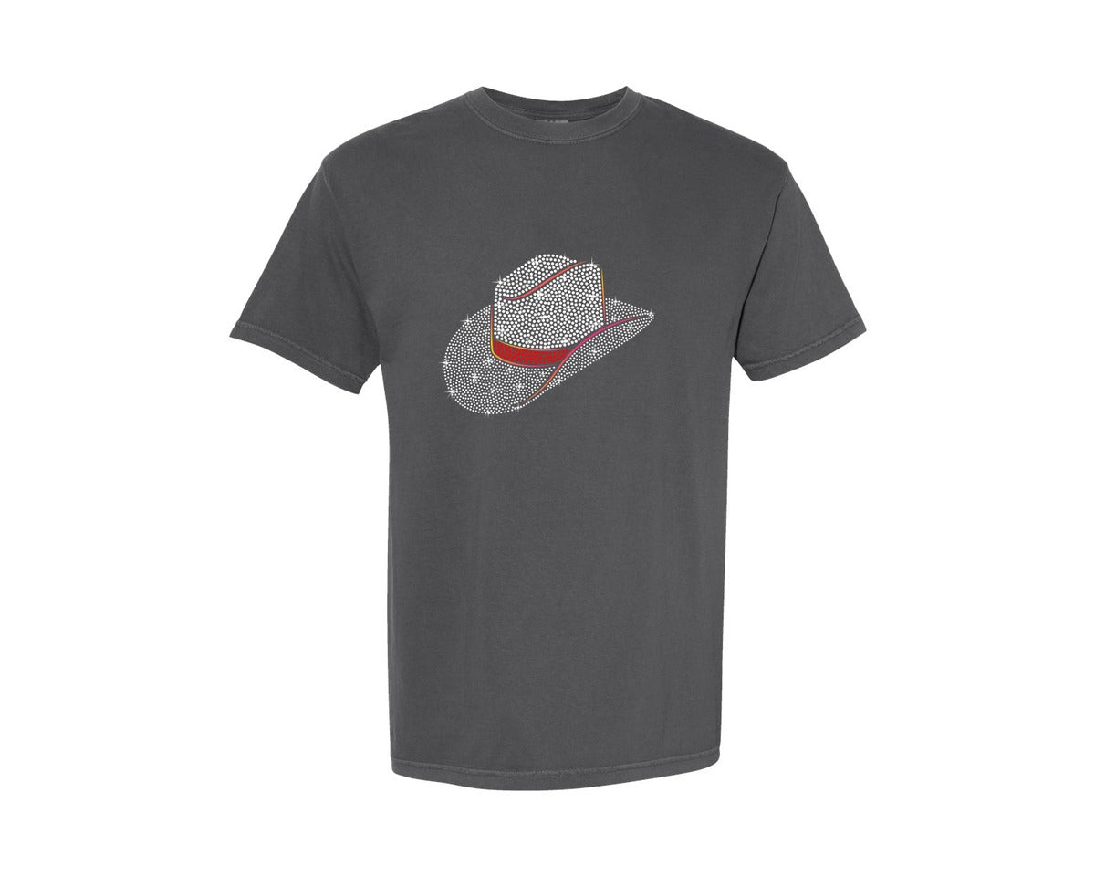 brand:Comfort Colors|color:Pepper|Cowboy Hat Rhinestone Templates Graphic T-Shirt
