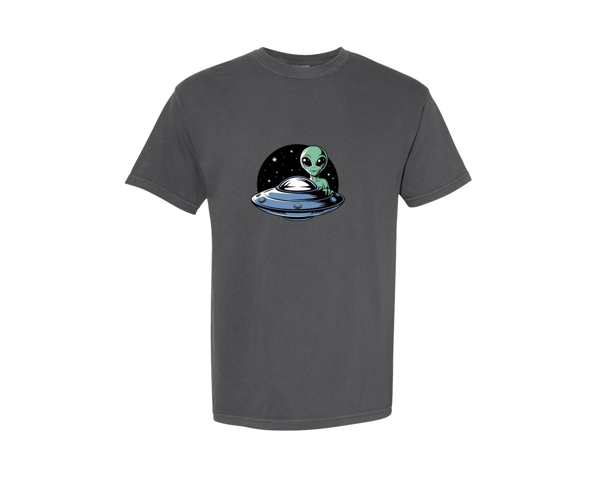 brand:Comfort Colors|color:Pepper|Retro Vintage Ufo Alien T Shirt Design 4 Graphic T-Shirt