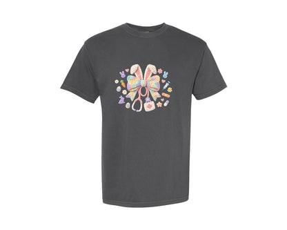 brand:Comfort Colors|color:Pepper|Crochet Easter Nurse Graphic T-Shirt