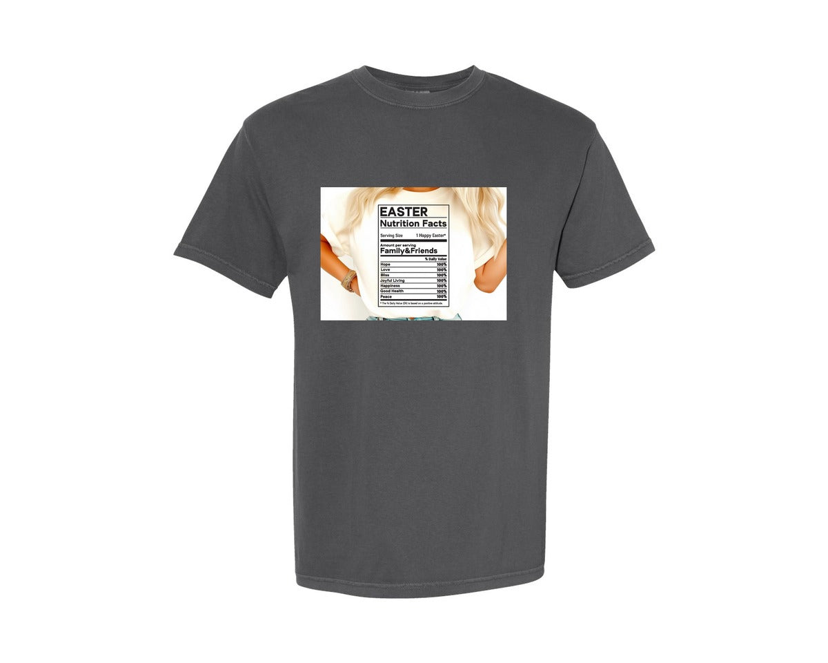 brand:Comfort Colors|color:Pepper|Easter Nutrition Facts Easter 2 Graphic T-Shirt