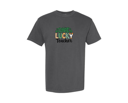 brand:Comfort Colors|color:Pepper|One Lucky Teacher St Patricks Day 3 Graphic T-Shirt