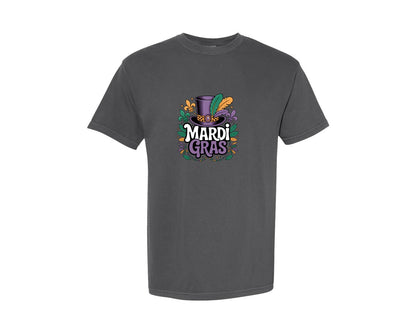 brand:Comfort Colors|color:Pepper|Mardi Gras Hat Typography Design Graphic T-Shirt