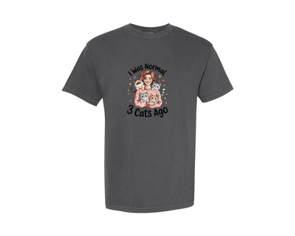 brand:Comfort Colors|color:Pepper|I Was Normal 3 Cats Ago Funny Cat 2 Graphic T-Shirt