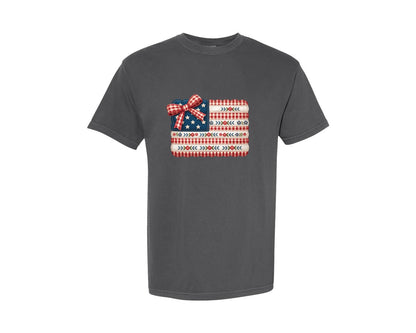 brand:Comfort Colors|color:Pepper|Patriotic Patchwork Flag 4Th Of July Graphic T-Shirt