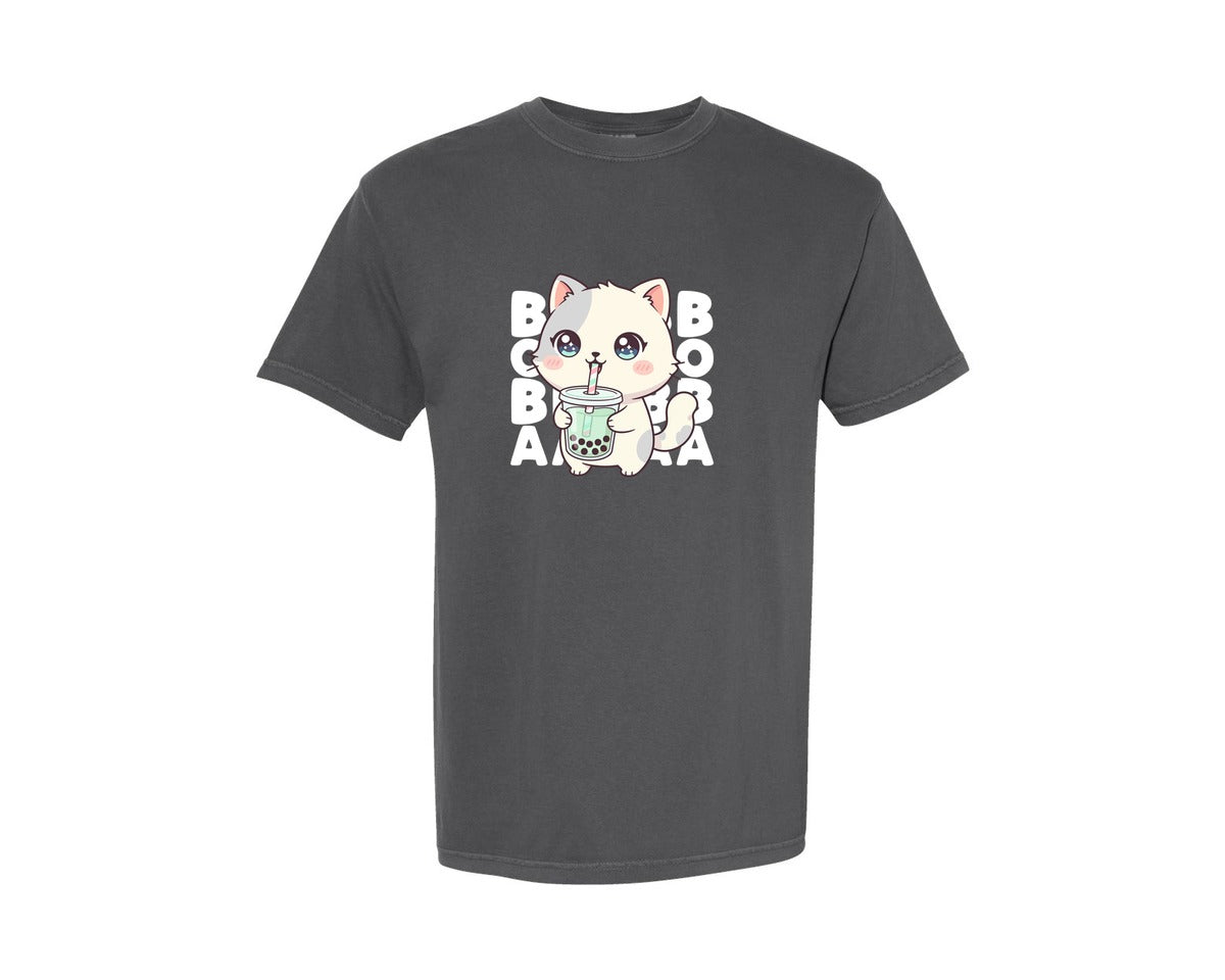 brand:Comfort Colors|color:Pepper|Kawaii Kitty Bubble Tea T Shirt Design Graphic T-Shirt