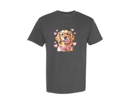 brand:Comfort Colors|color:Pepper|Valentine Dog Lovers Golden Graphic T-Shirt