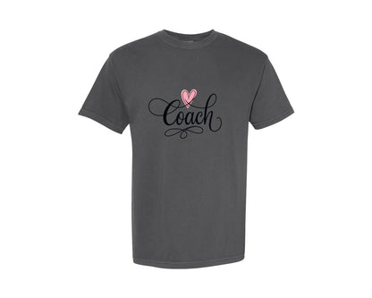 brand:Comfort Colors|color:Pepper|Retro Sport Coach Pink Heart Graphic T-Shirt