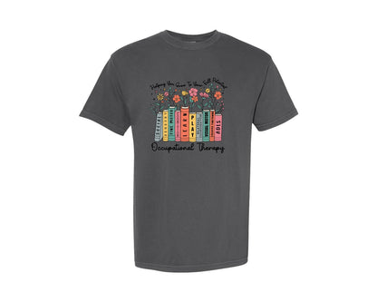 brand:Comfort Colors|color:Pepper|Occupational Therapy Book Stack Graphic T-Shirt