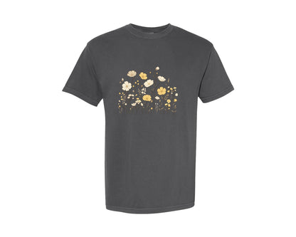 brand:Comfort Colors|color:Pepper|Retro Vintage Wild Flowers Graphic T-Shirt