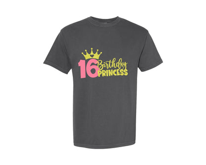 brand:Comfort Colors|color:Pepper|Sixteenth Birthday Princess Graphic T-Shirt