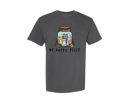 brand:Comfort Colors|color:Pepper|My Happy Pills Cute Kitties Cat Mom Joke Graphic T-Shirt