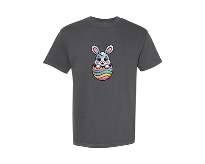 brand:Comfort Colors|color:Pepper|Latch Hook Crochet Bunny Faux Yarn Graphic T-Shirt