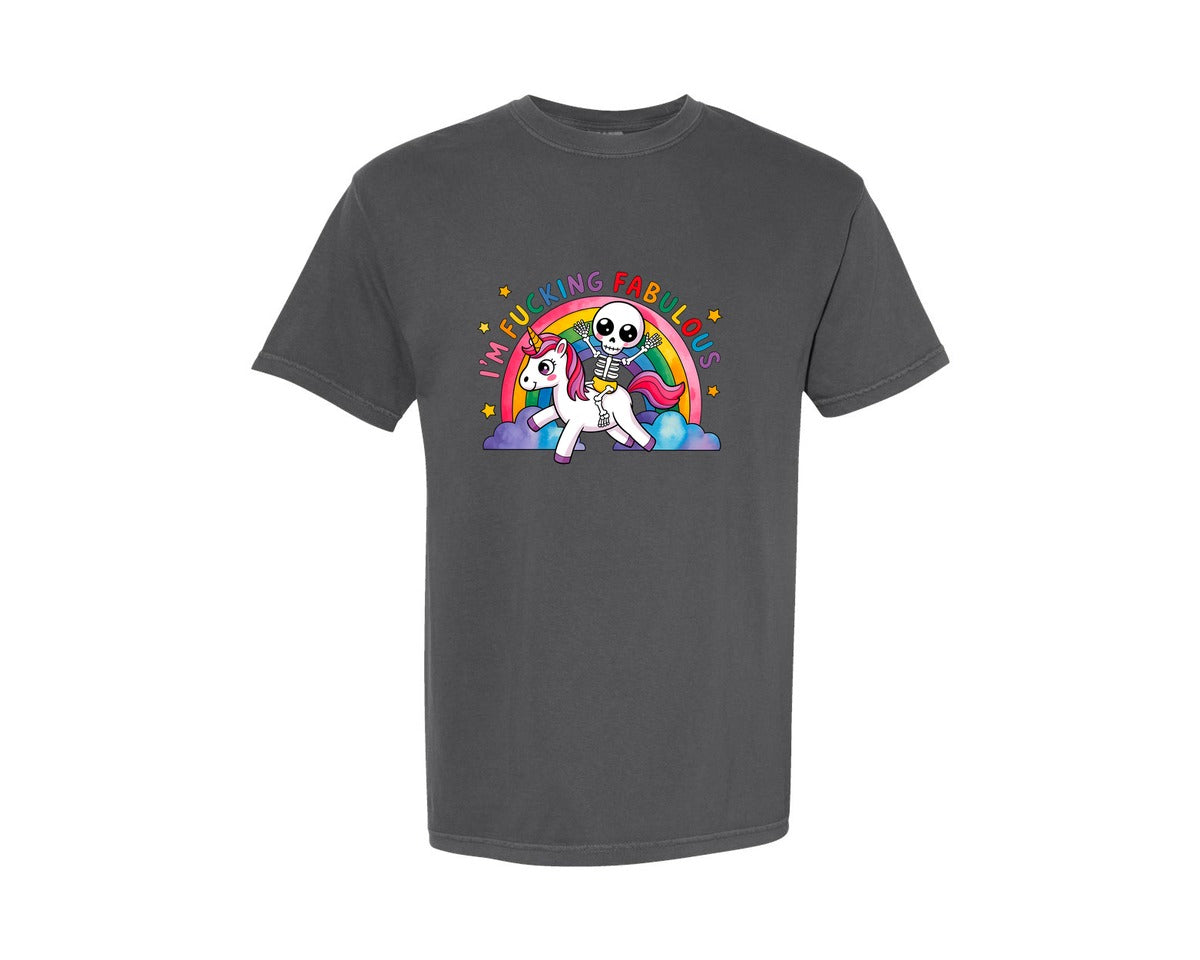 brand:Comfort Colors|color:Pepper|Unicorn Funny Skeleton Graphic T-Shirt