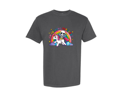 brand:Comfort Colors|color:Pepper|Unicorn Funny Skeleton Graphic T-Shirt