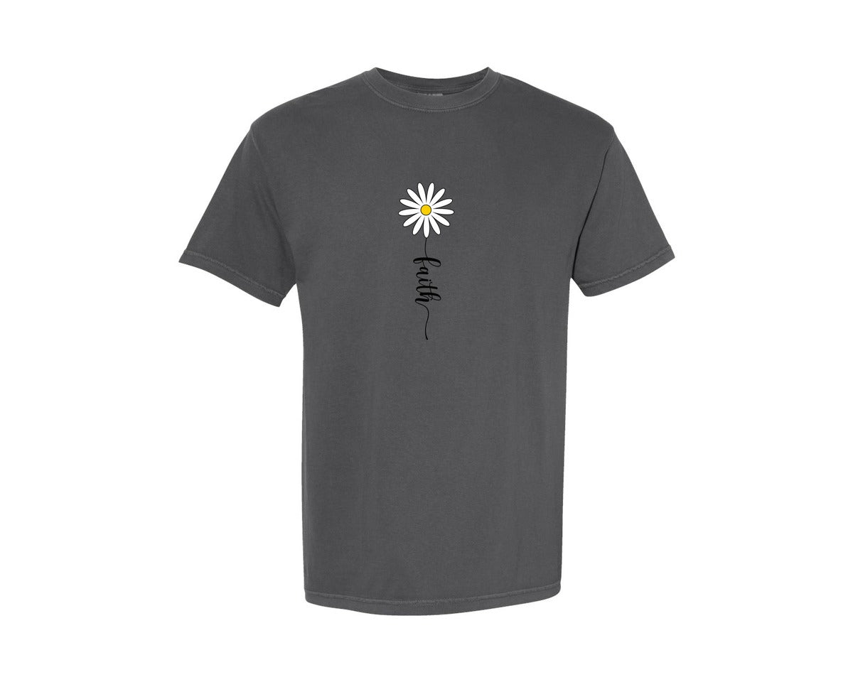 brand:Comfort Colors|color:Pepper|Faith Daisy Christian Wildflower Graphic T-Shirt