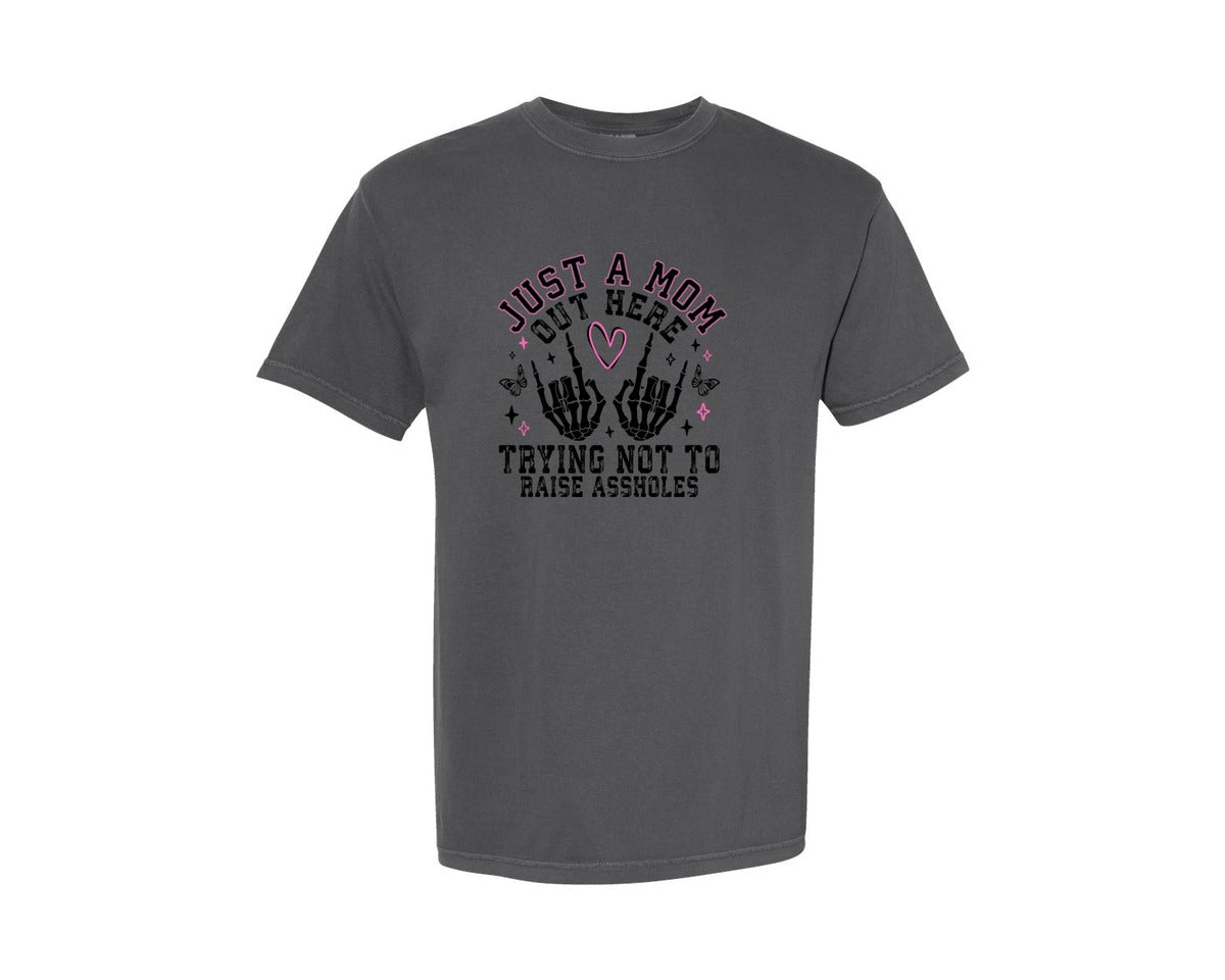 brand:Comfort Colors|color:Pepper|Just A Mom Funny Mom Sassy Mom Graphic T-Shirt