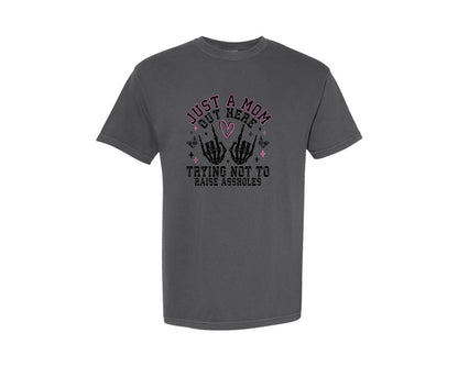 brand:Comfort Colors|color:Pepper|Just A Mom Funny Mom Sassy Mom Graphic T-Shirt