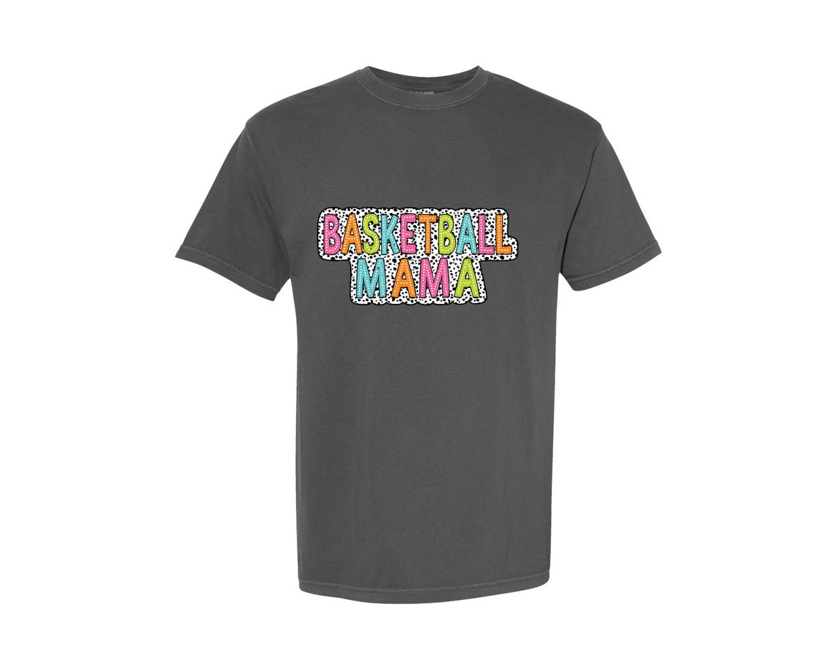 brand:Comfort Colors|color:Pepper|Basketball Mama Dalmatian Dots Mom Graphic T-Shirt