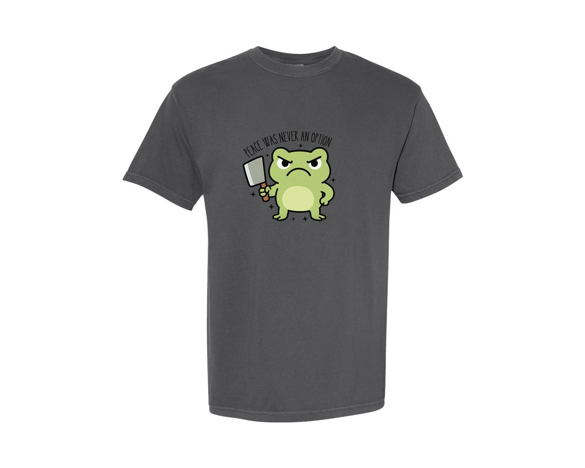 brand:Comfort Colors|color:Pepper|Peace Was Never An Option Frog Graphic T-Shirt