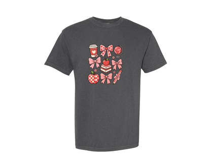 brand:Comfort Colors|color:Pepper|Valentine Teacher Teacher Coquette 5 Graphic T-Shirt
