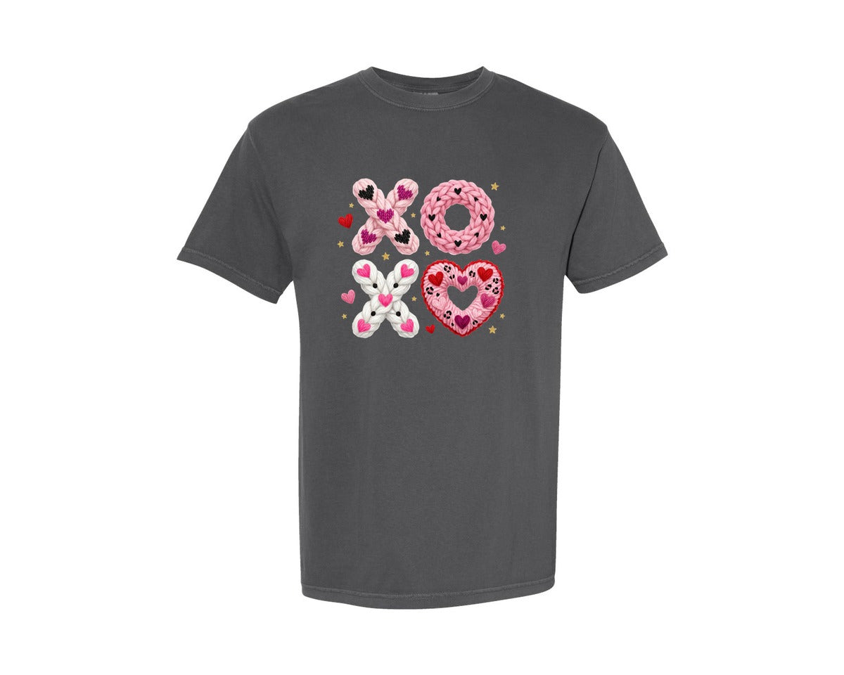 brand:Comfort Colors|color:Pepper|Xoxo Latch Hook Yarn Crochet Valentines Graphic T-Shirt