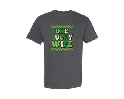 brand:Comfort Colors|color:Pepper|One Lucky Wife St Patricks Day Graphic T-Shirt