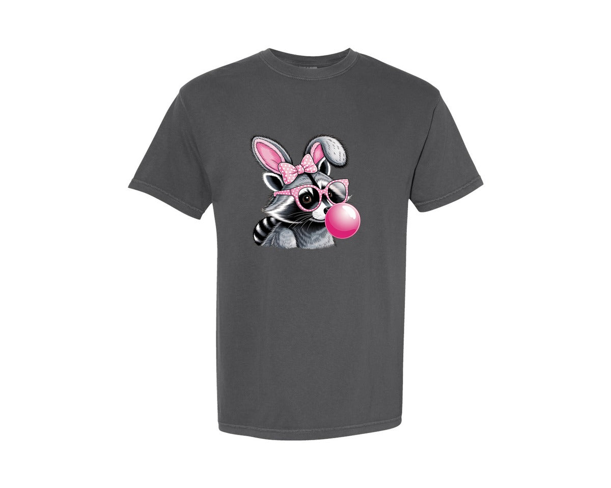 brand:Comfort Colors|color:Pepper|Cute Raccoon With Glasses Bubble Gum 6 Graphic T-Shirt
