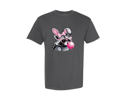 brand:Comfort Colors|color:Pepper|Cute Raccoon With Glasses Bubble Gum 6 Graphic T-Shirt