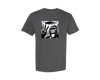 brand:Comfort Colors|color:Pepper|Sasquatch Bigfoot Selfie With Ufo Alien Graphic T-Shirt