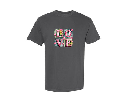 brand:Comfort Colors|color:Pepper|Retro Valentine Love T Shirt Design Graphic T-Shirt