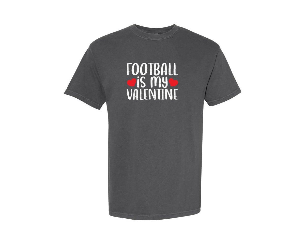 brand:Comfort Colors|color:Pepper|Sports Lover Football Is My Valentine Graphic T-Shirt