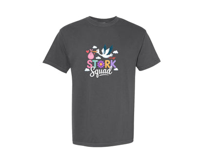 brand:Comfort Colors|color:Pepper|Funny Stork Labor And Delivery Nurse Graphic T-Shirt