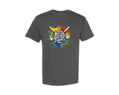brand:Comfort Colors|color:Pepper|Baseball Hey Batter Batter Swing Graphic T-Shirt