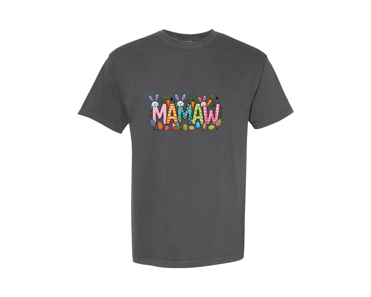 brand:Comfort Colors|color:Pepper|Easter Day Mamaw Bow Happy Easter Graphic T-Shirt